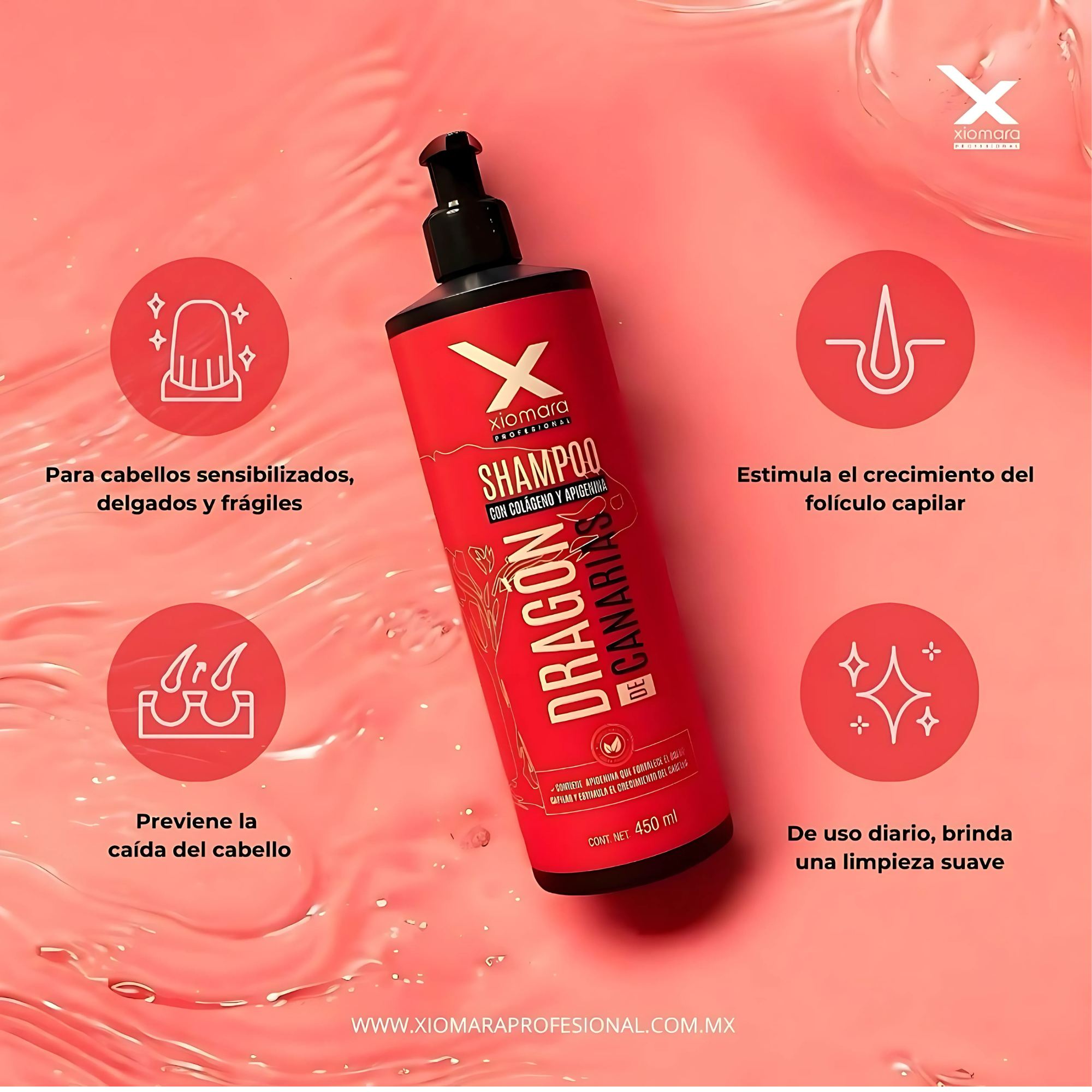 Shampoo Dragon de Canarias, Estimula el crecimiento Xiomara - 450 ML - X06 XIOMARA PROFESSIONAL Cosmeticos-skincare