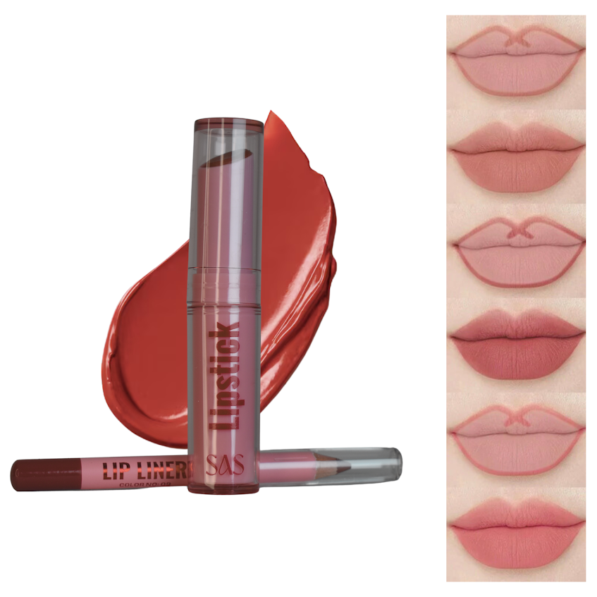 Lip Combo Duo de Labial y Delineador SAS Cosmetics - Tonos Nude y Rojos, Se envían Surtidos SAS COSMETICS Cosmeticos-skincare