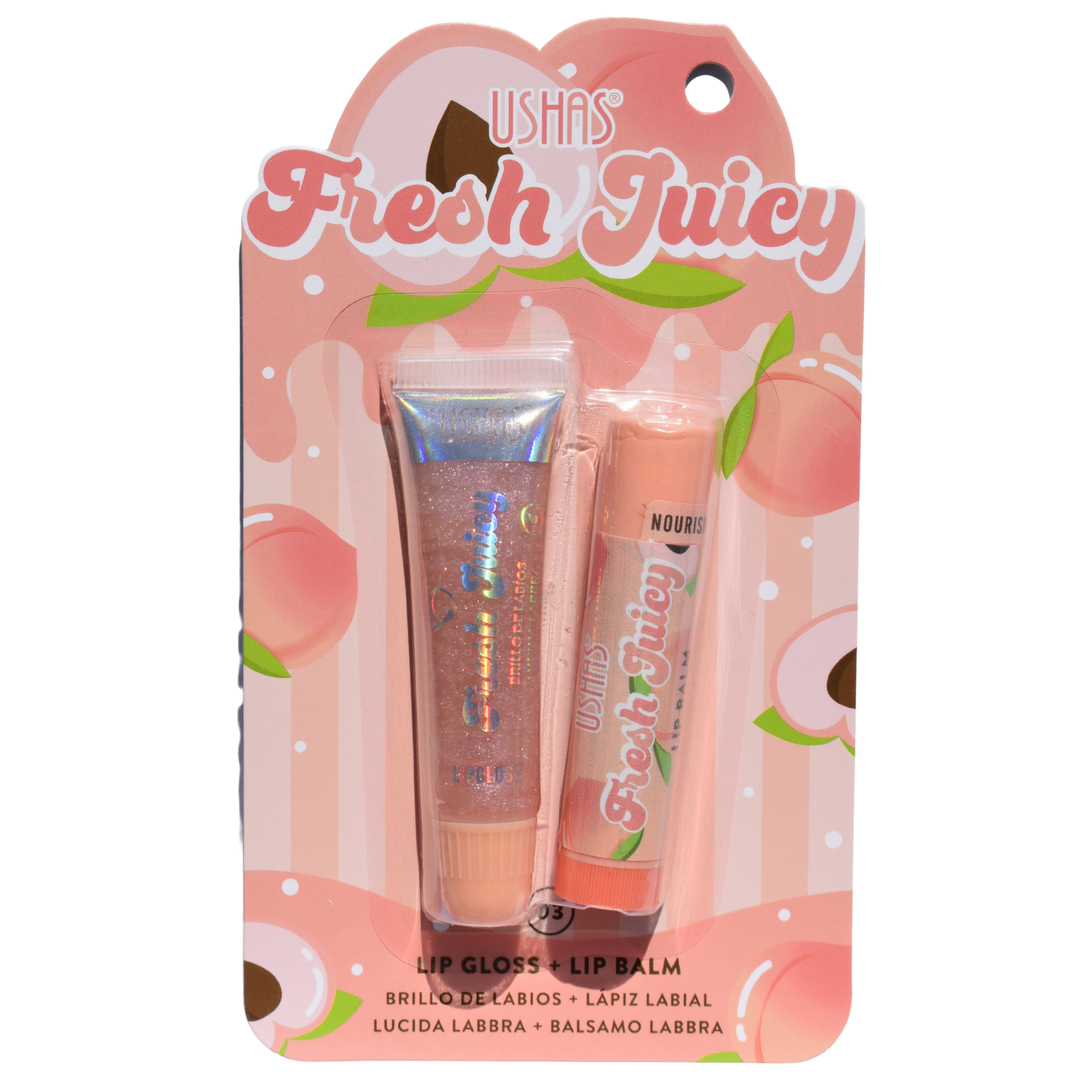 Set Balsamo Labial mas Brillo Labial Ushas - Durazno USHAS Cosmeticos-skincare