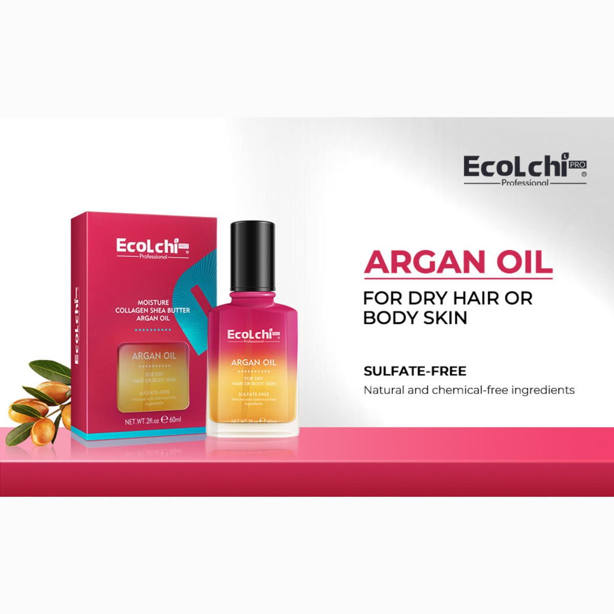 Aceite Hidratante de Argán con colágeno y Karité  Ecolchi PRO - 60 Ml