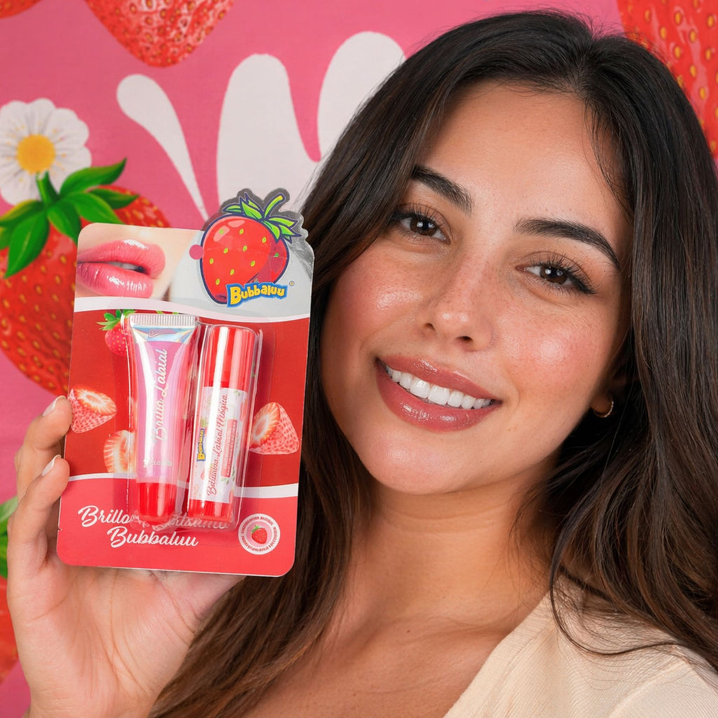 Balsamo Labial Magico + Brillo Labial Bubbaluu - 1931 Frutilla