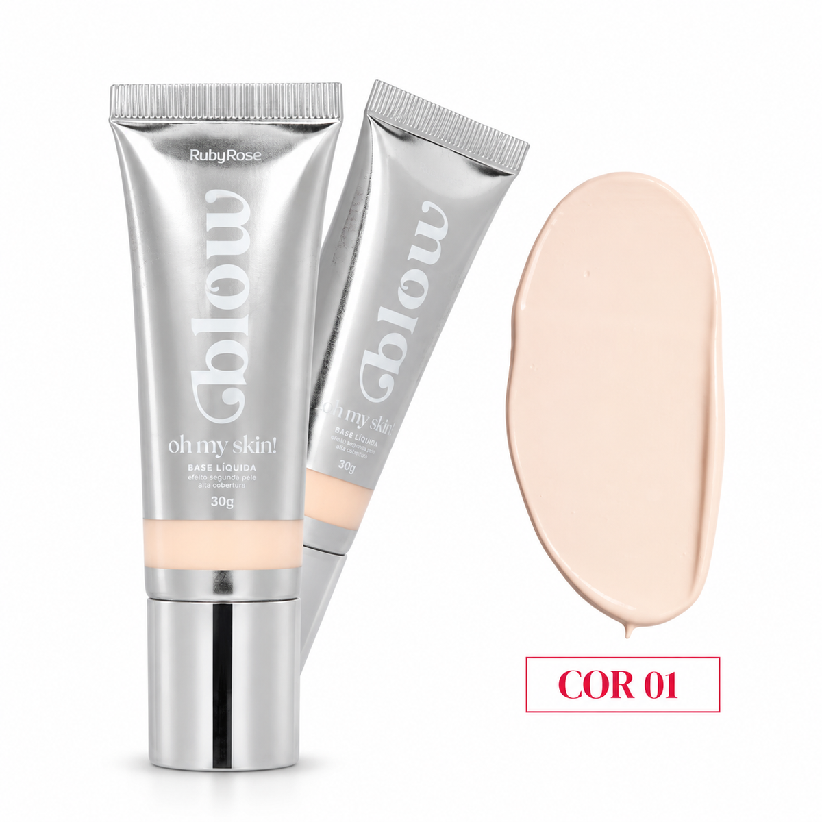 Base Líquida Ruby Rose Glow M303 Alta Cobertura - Tono 01