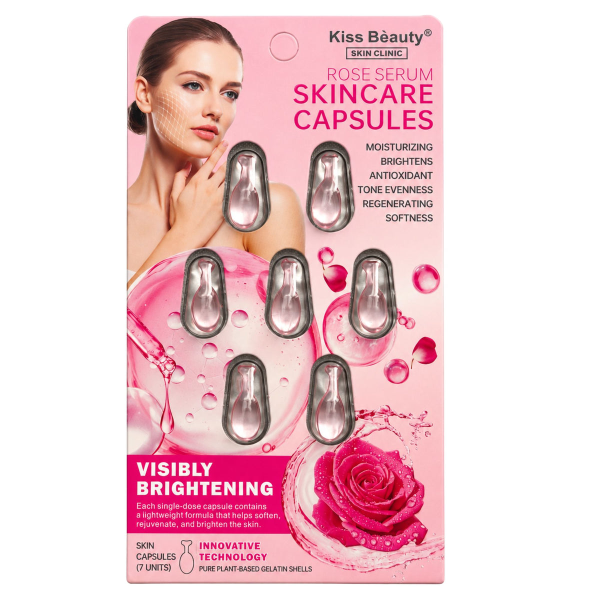 Cápsulas Faciales Kiss Beauty Sérum de Rosa 7 Unidades
