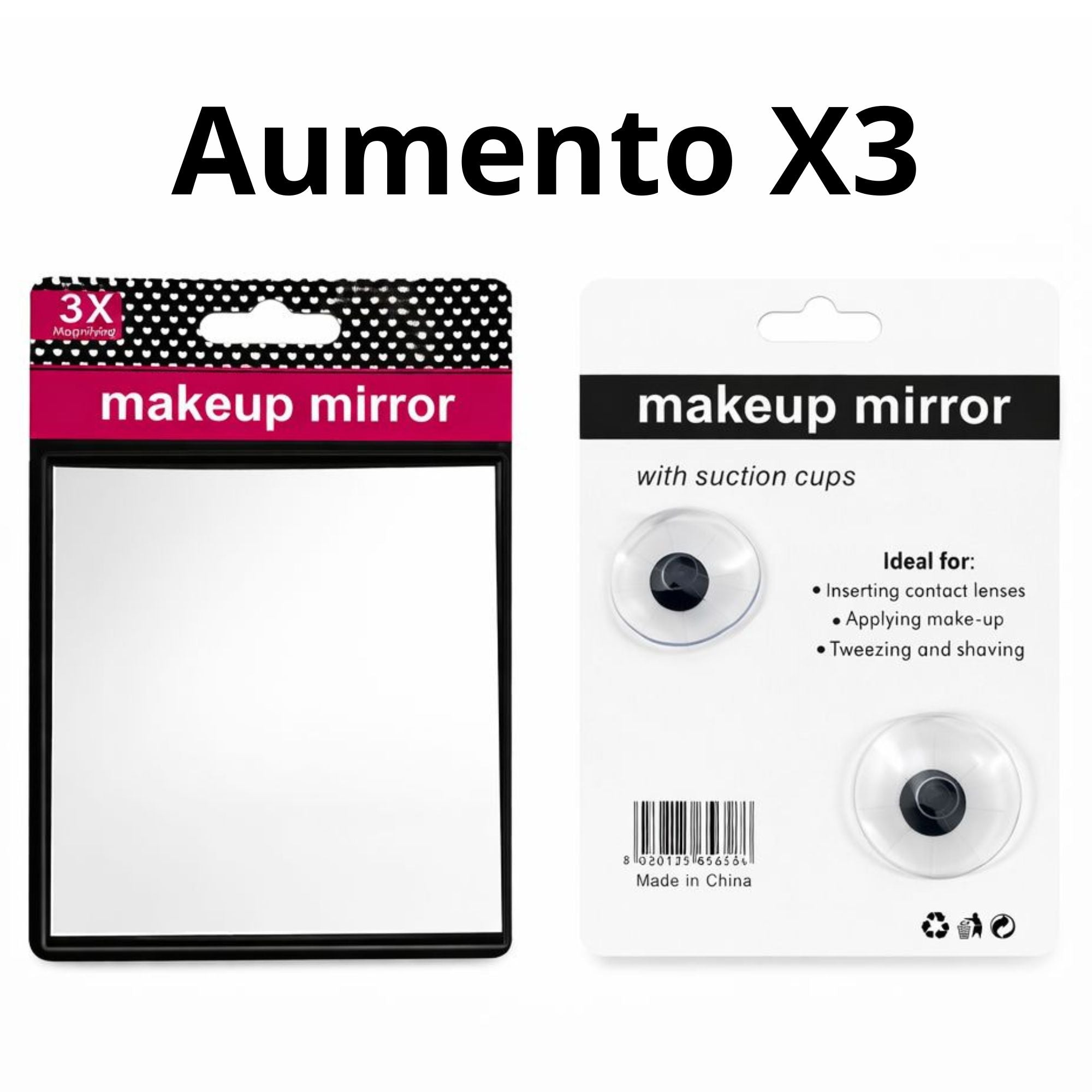 Espejo de Maquillaje Cuadrado con Aumento X3 - AU100