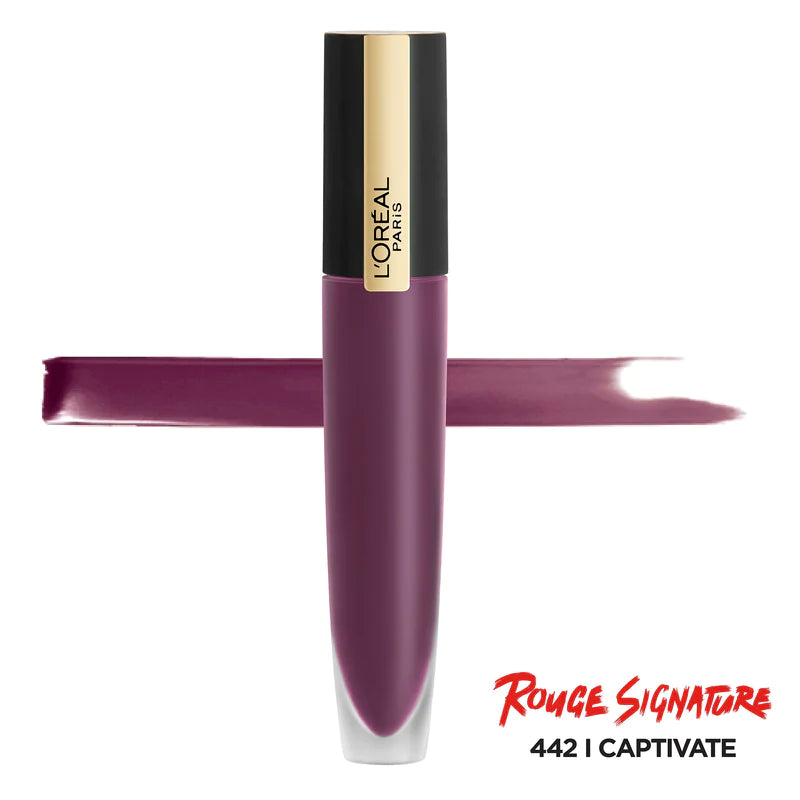 Labial Rouge Signature Larga Duración tono 442 CAPTIVATE LOREAL Cosmeticos-skincare