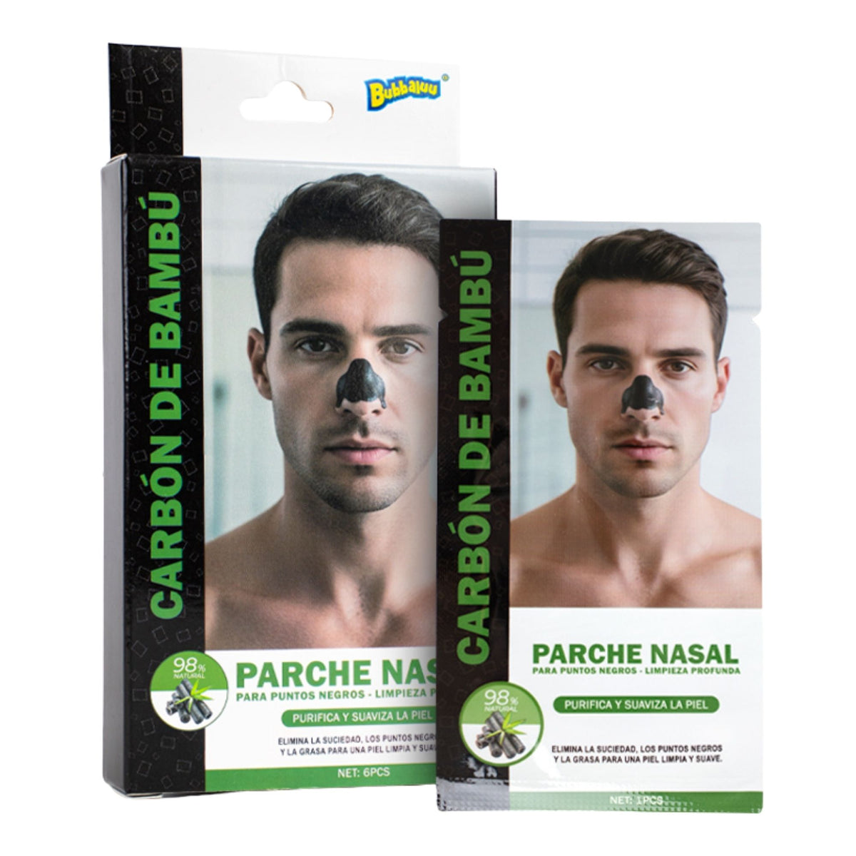 Parches Nasales de Carbón Bambú para Hombre Bubbaluu Contiene 6 UND  - 1926