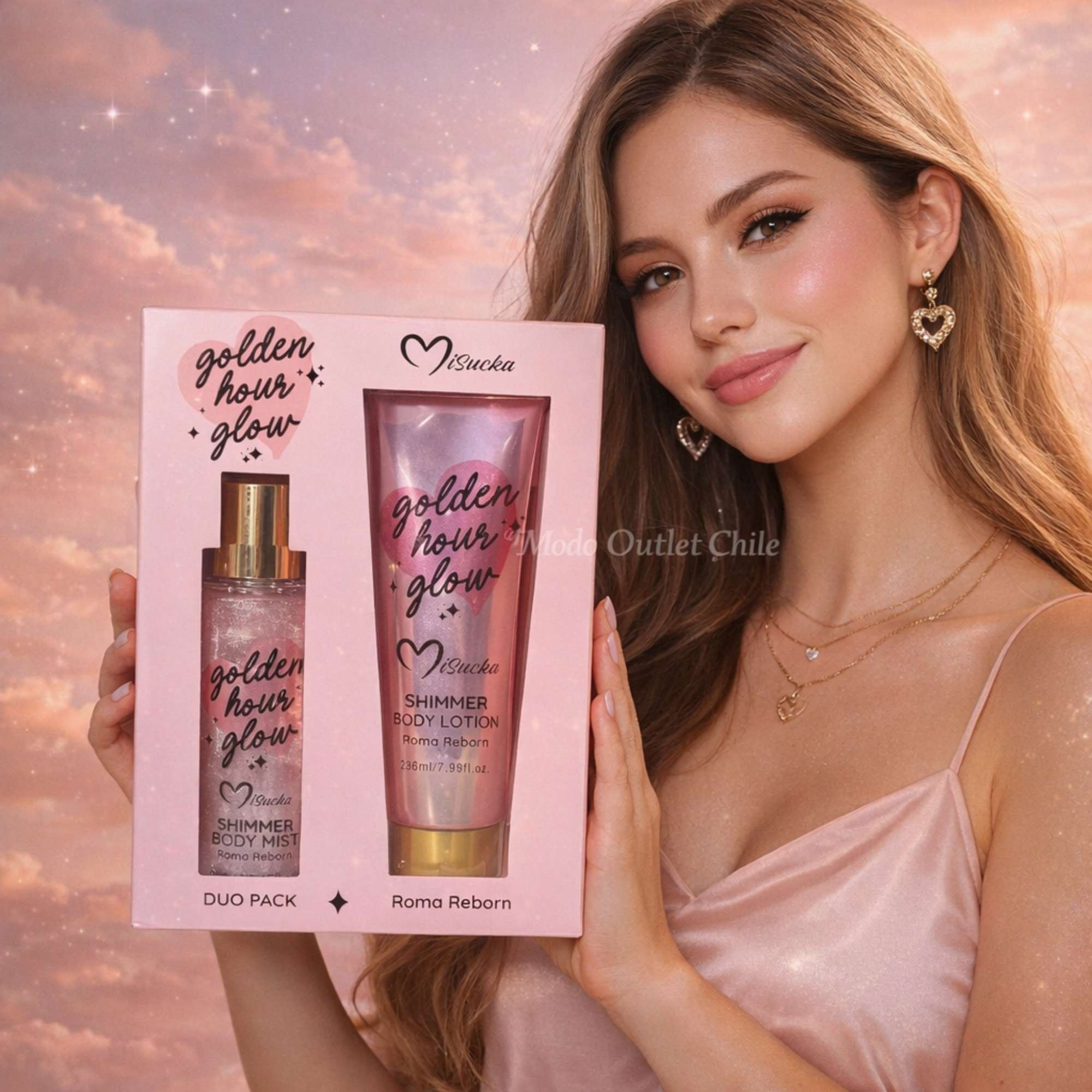 Duo Pack Golden Hour Glow Body Mist Shimmer Mas Locion Corporal - ROMA REBON