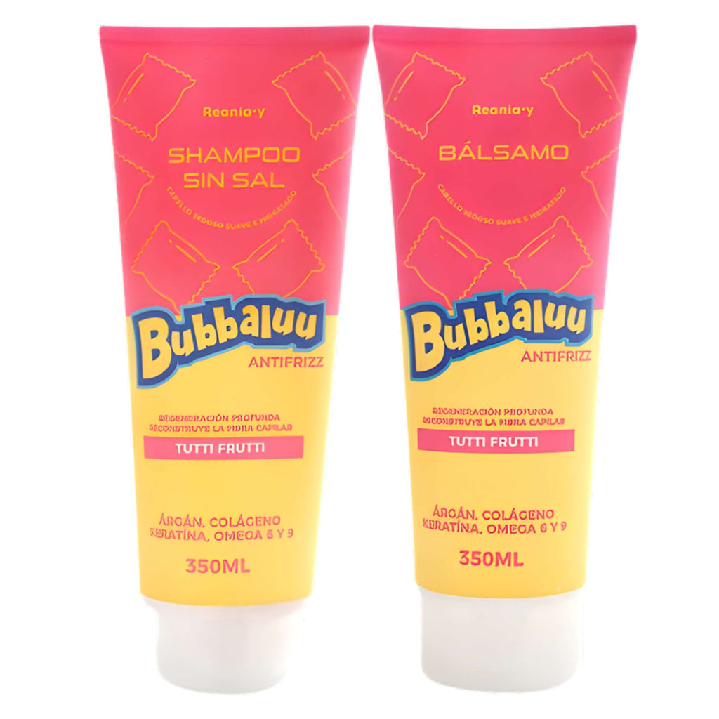 Pack Shampoo y Acondicionador Bubbaluu Antifrizz Reconstrucción Profunda – Aroma Tutti Frutti – 350 ml