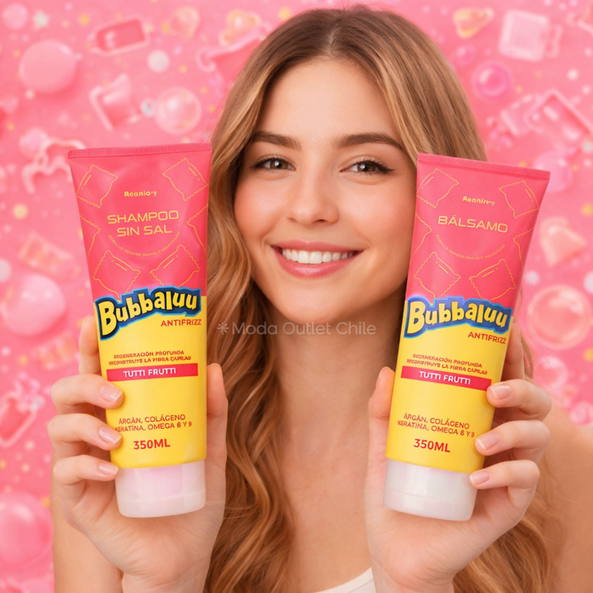 Pack Shampoo y Acondicionador Bubbaluu Antifrizz Reconstrucción Profunda – Aroma Tutti Frutti – 350 ml
