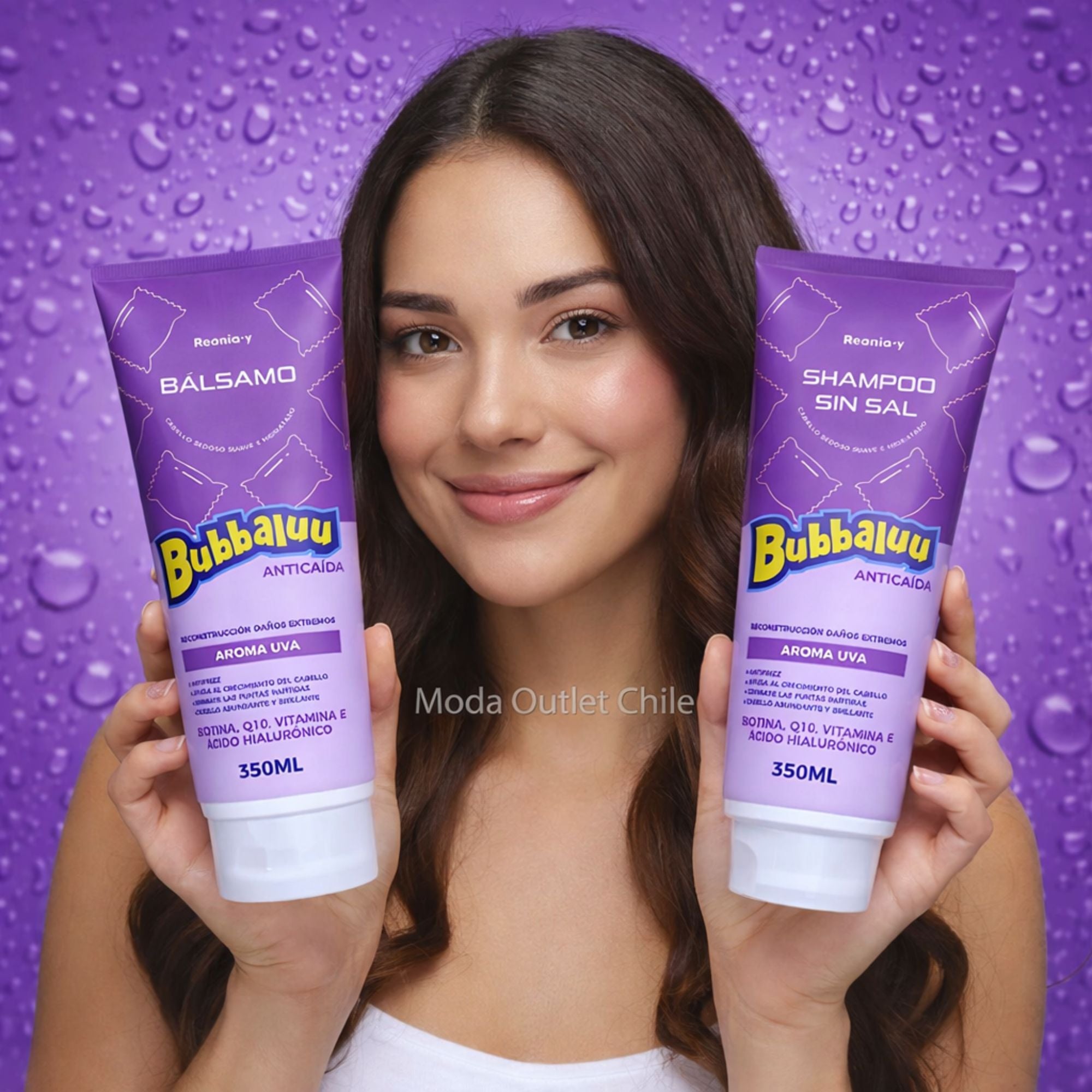 Pack Shampoo y Acondicionador Bubbaluu Anticaída Reconstrucción Daños Extremos – Aroma Uva – 350 ml