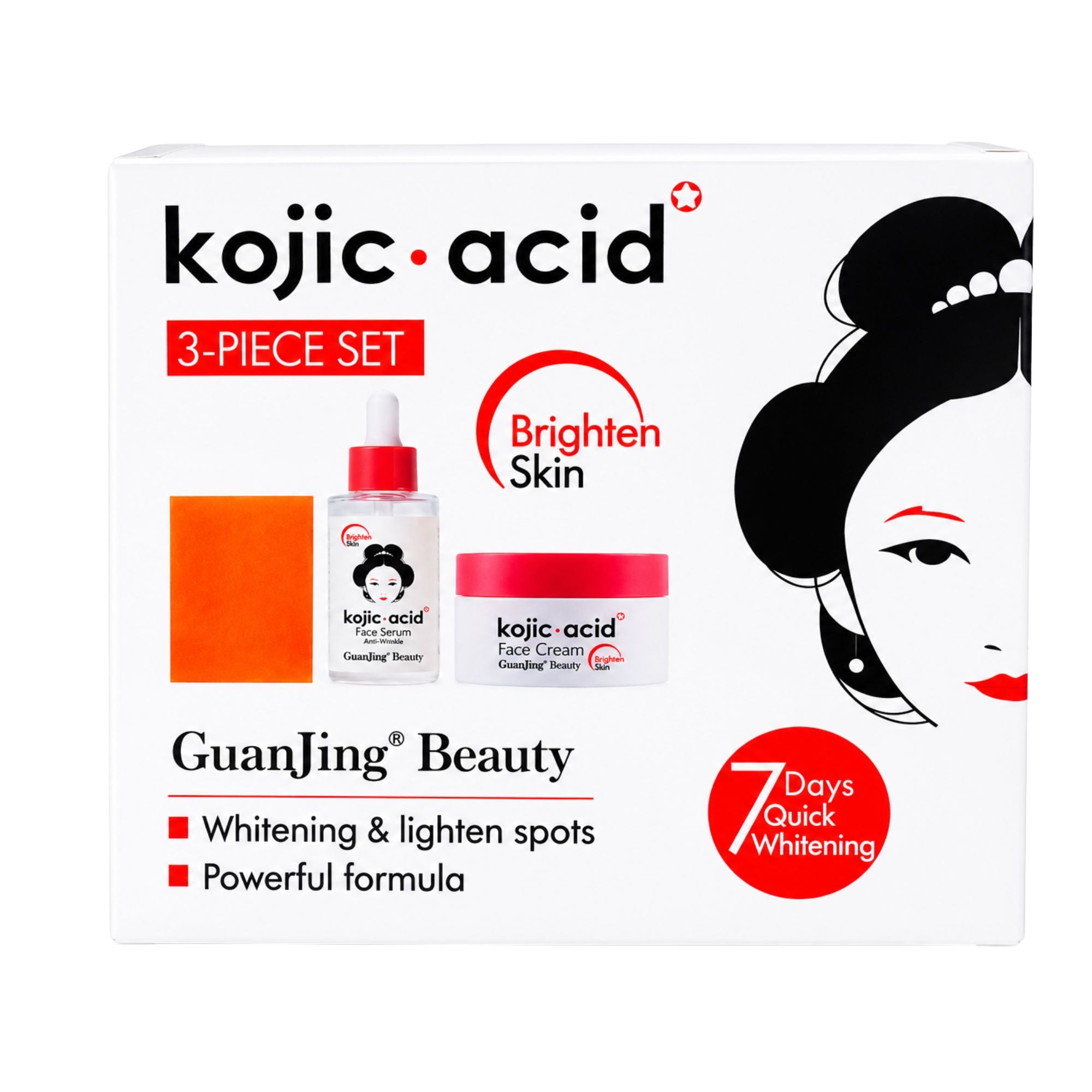 Set Aclarante con Acido Kojico GuanJing Beauty 3 Piezas