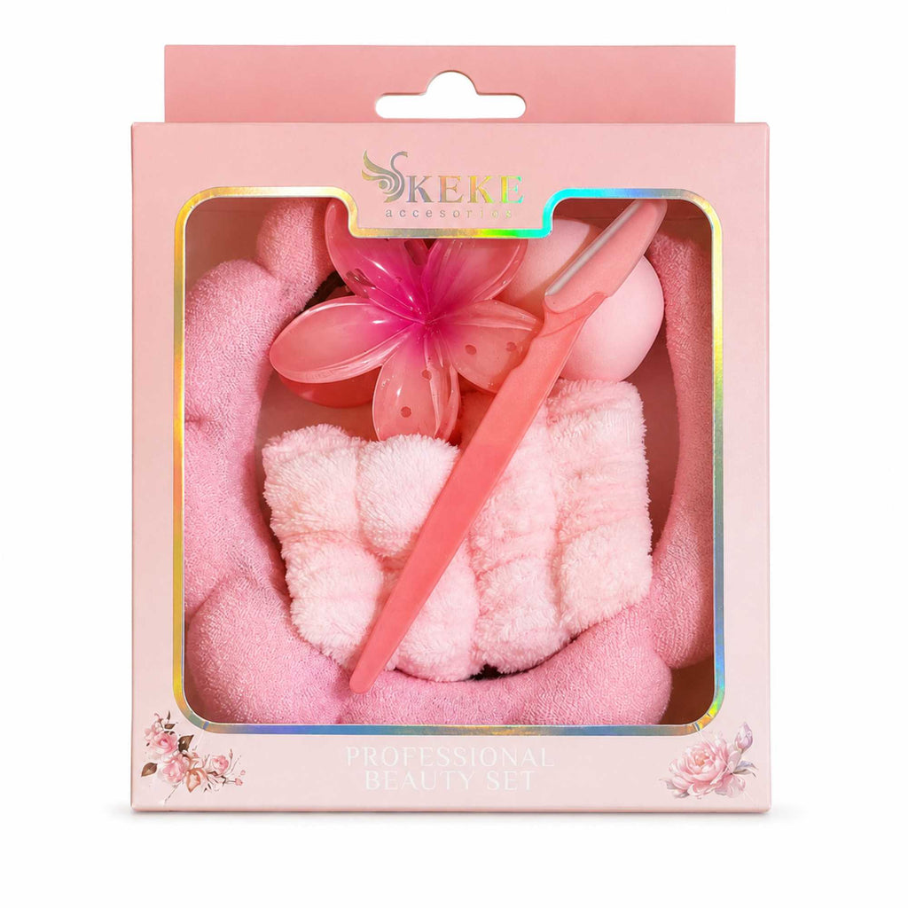 Set de Belleza Facial, Diadema, Muñequera y Accesorios 3971 - 6 Piezas (Colores Surtidos)