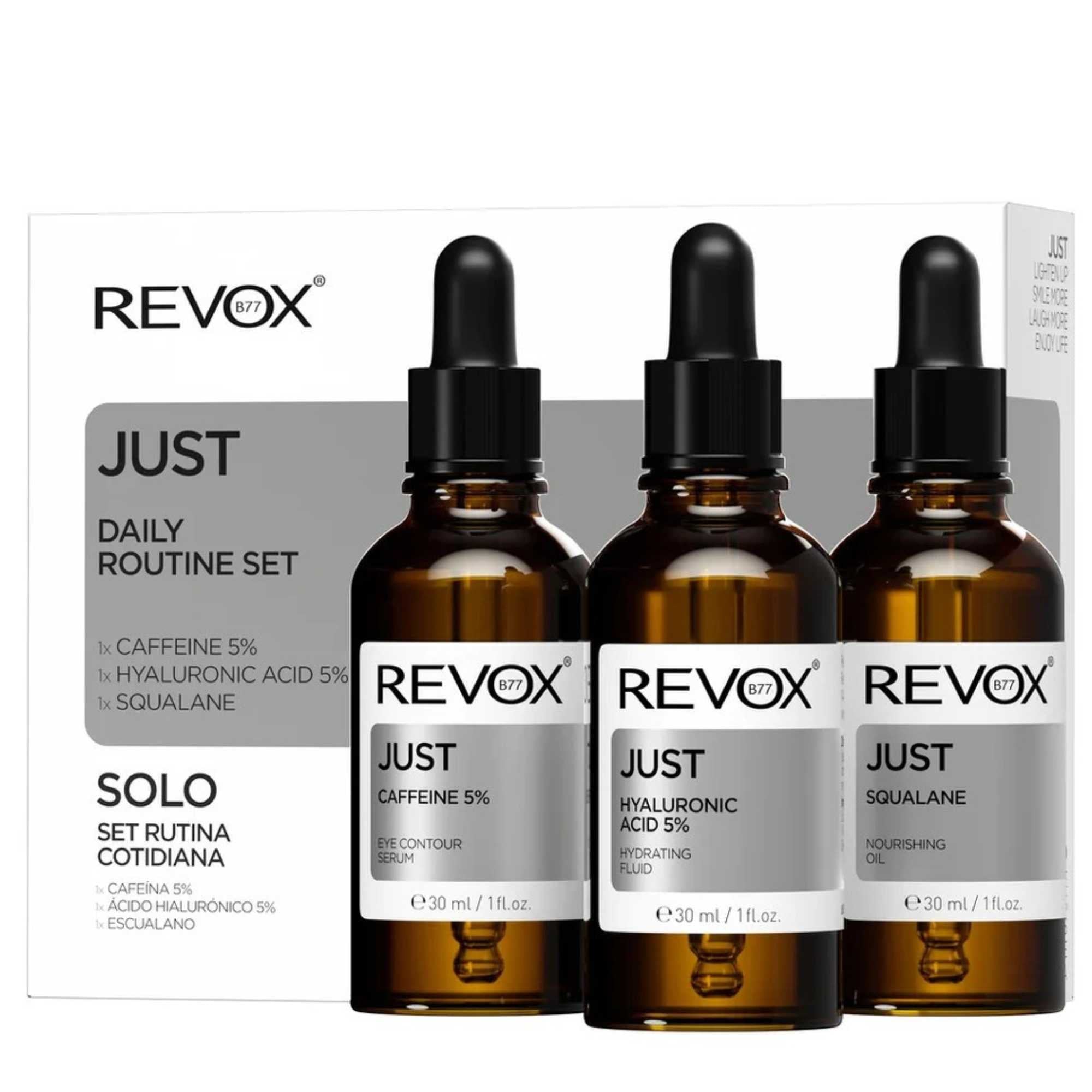 Set de Rutina Facial Revox Cafeina Acido Hialurico y Escualano - 3 Piezas