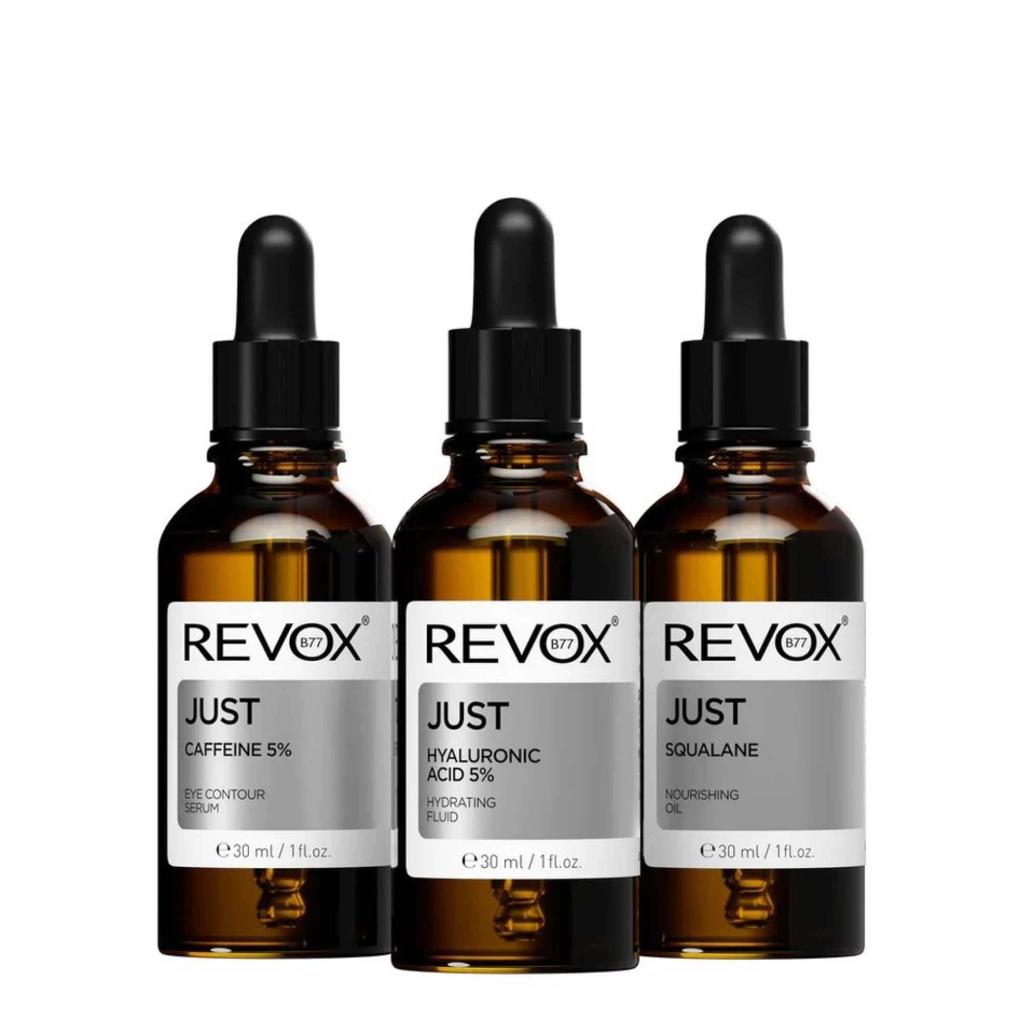 Set de Rutina Facial Revox Cafeina Acido Hialurico y Escualano - 3 Piezas