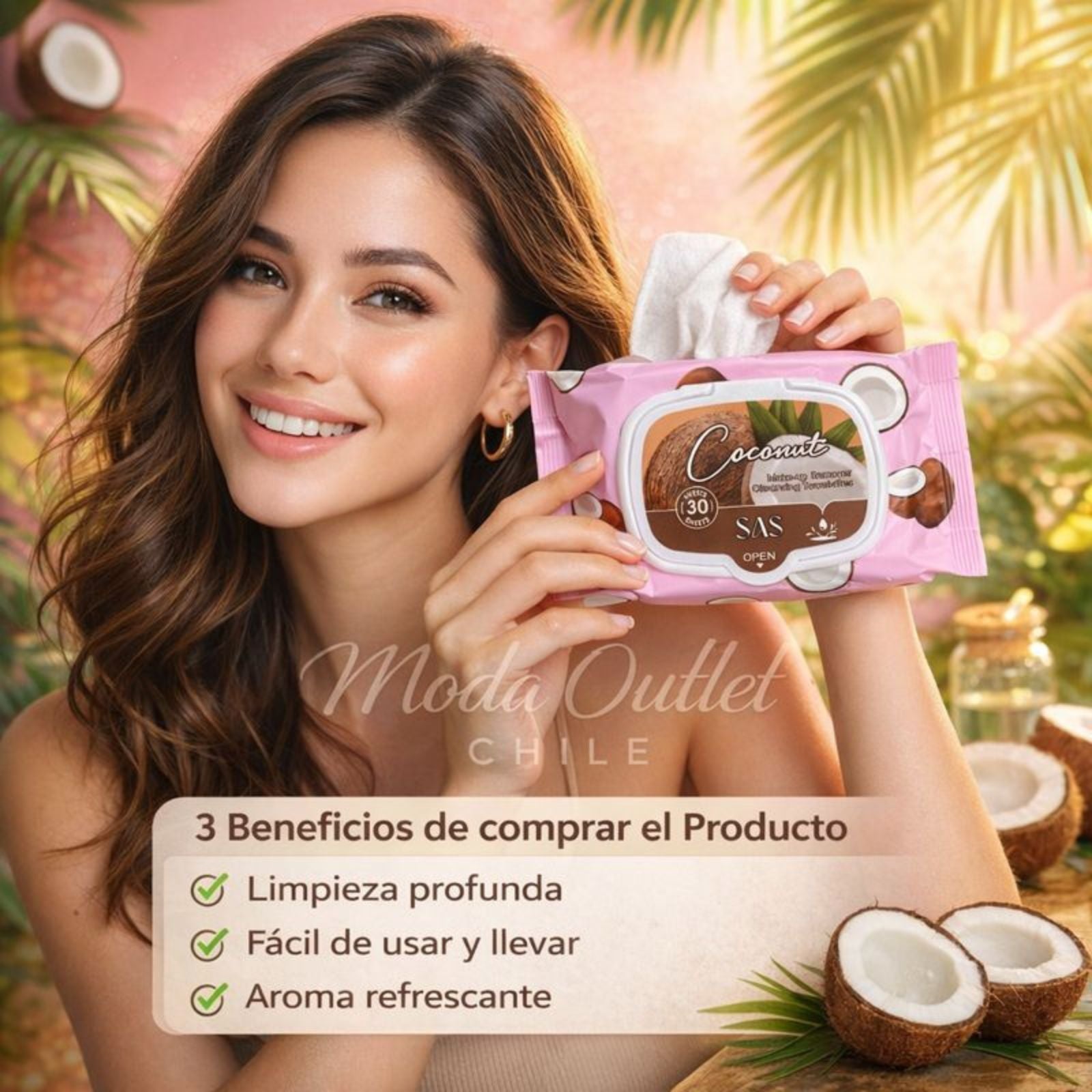 Toallitas Desmaquillantes SAS Cosmetics - Coconut 30 Toallas