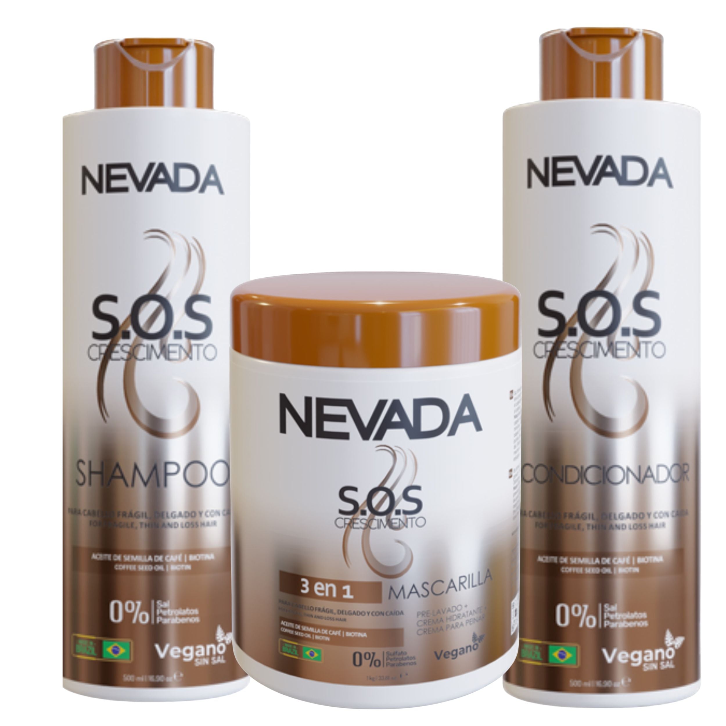 Tripack Shampo, Acond, Mascarilla NEVADA -  SOS Crecimiento