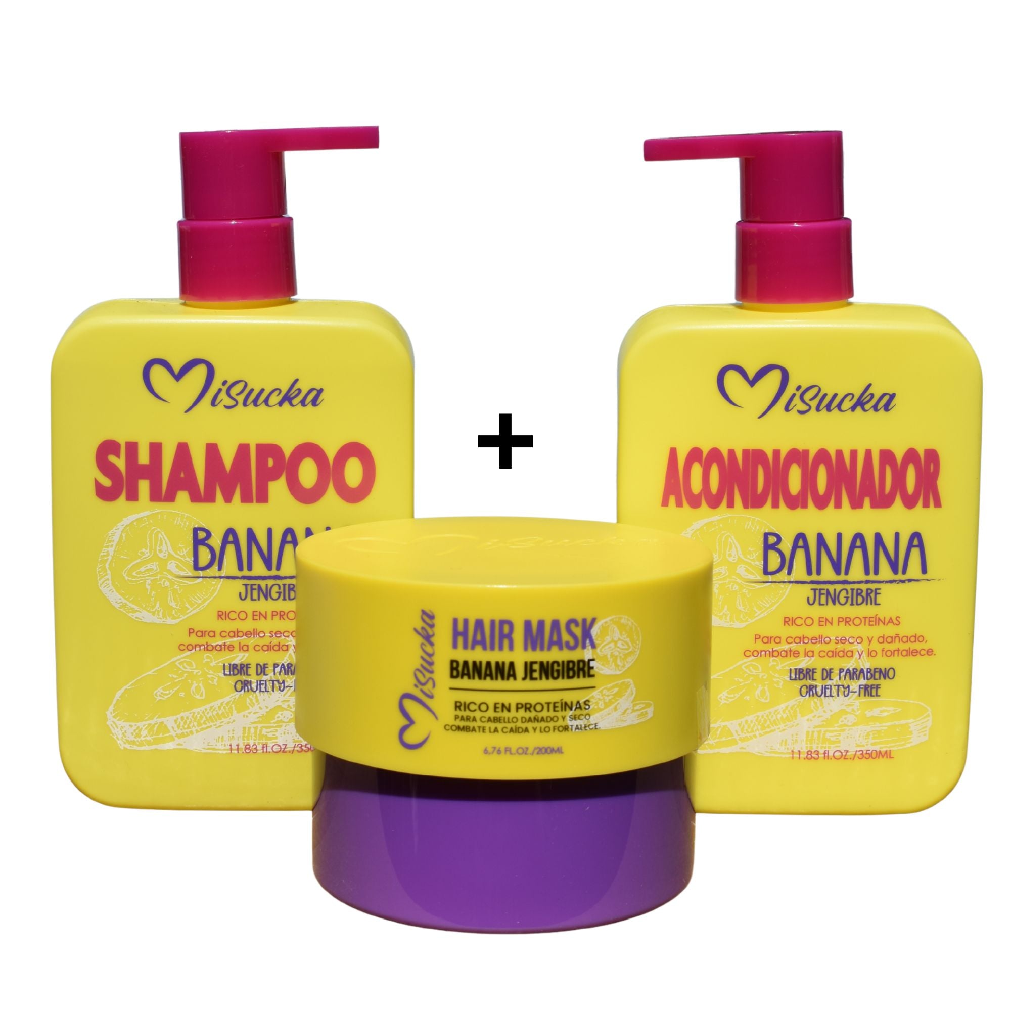 Tripack Shampo, Acondicionador y Mascarilla Banana Jengibre - Misucka